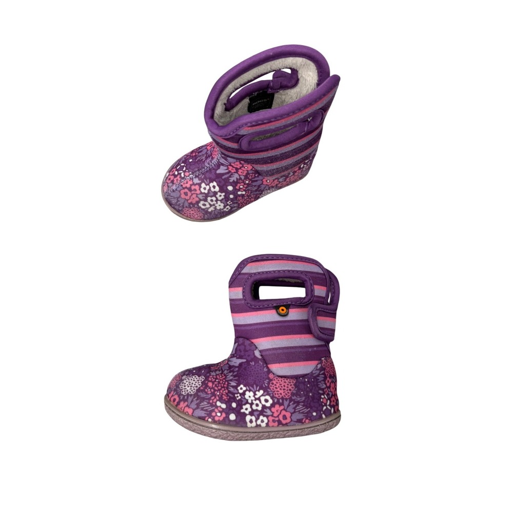Bogs Baby Boots Purple Pink Floral Print Waterproof Insulated Baby Size 4